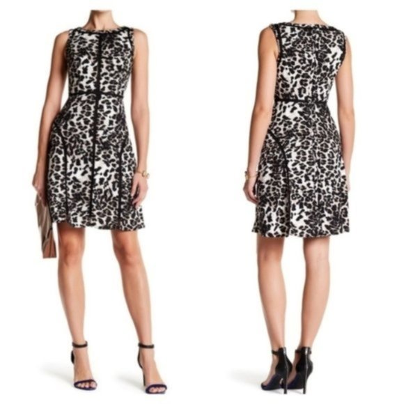NWT Adrianna Papell Leopard Animal Print Dress - Mesh Piping size 10 - Picture 1 of 11